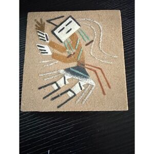 Navajo Sand Art Tile Rainbow Man Signed C Checharello Native American Folk Art